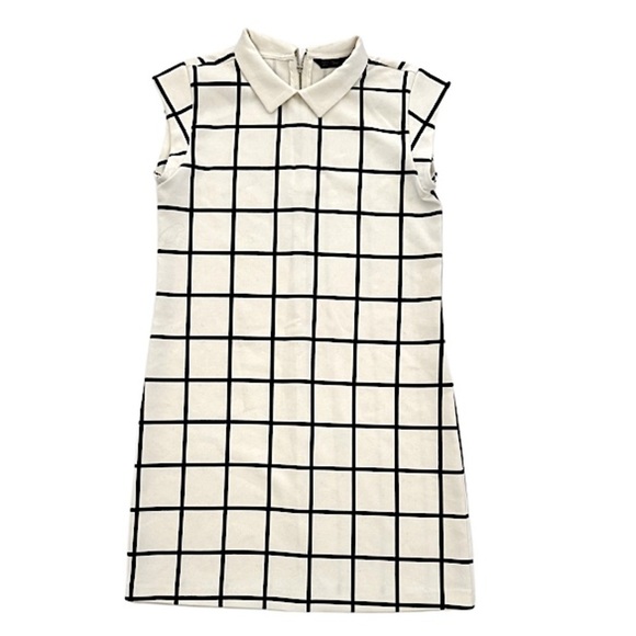 Zara Trafaluc Check Pattern Grid Mini Short Dress, Back/Off White, Size S - Picture 5 of 11